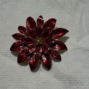 Vintage Red Floral Brooch